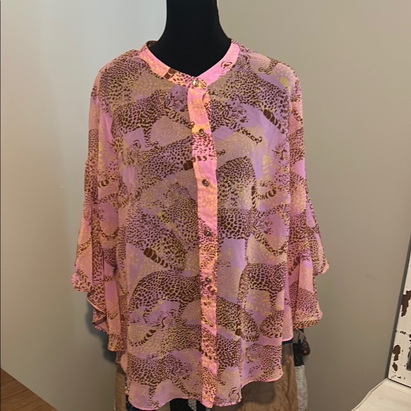 CAbi Tops - CAbi Pink and Brown Leopard Print Blouse style #5711